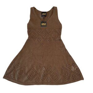 NWT I Dream For You IDFY Brown Knit V-Neck Mini Dress Women's Size XX-Small XXS
